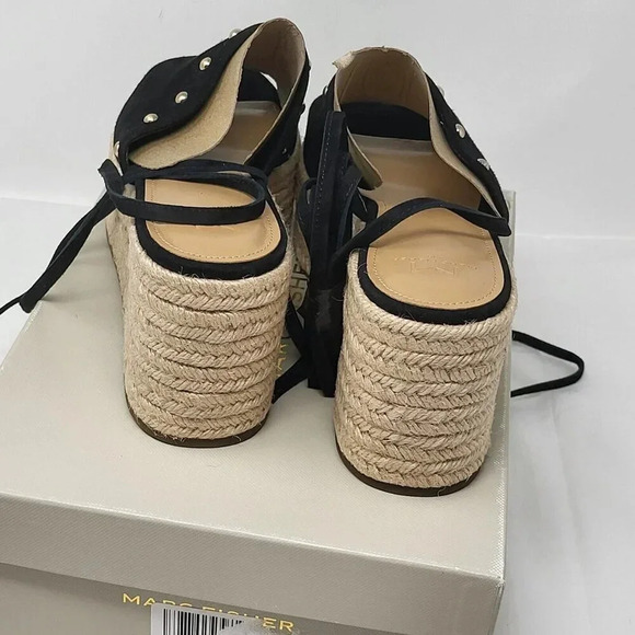 MARC FISHER BLACK SUEDE VERENA ESPADRILLE LACE UP PLATFORM SANDALS Size 10 M - Picture 8 of 10